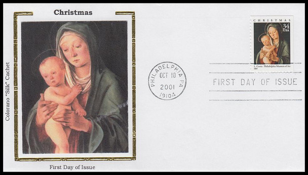 3536 / 34c Madonna and Child : Lorenzo Costa's Painting Christmas 2001 Colorano Silk First Day Cover