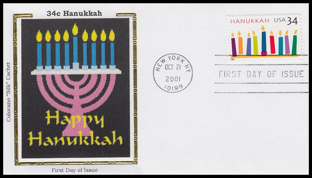 3547 / 34c Hanukkah Holiday Celebration 2001 Colorano Silk First Day Cover