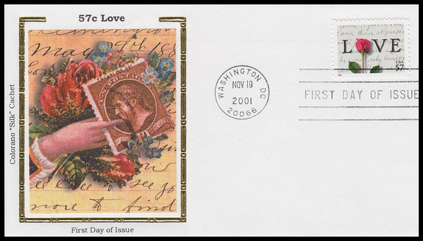 3551 / 57c Love Stamp 2001 Colorano Silk First Day Cover