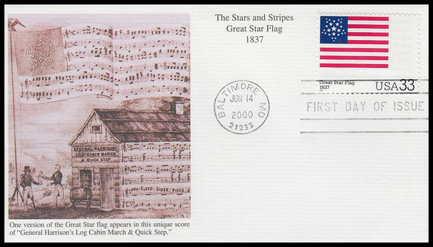 3403a - t / 33c Stars and Stripes : Historic American Flags Set of 20 Mystic 2000 First Day Covers