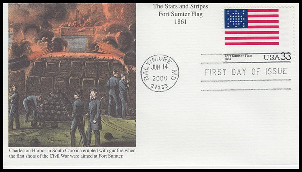 3403a - t / 33c Stars and Stripes : Historic American Flags Set of 20 Mystic 2000 First Day Covers