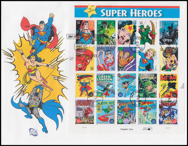 4084 / 39c DC Comics Super Heroes Full Pane Oversized Large Format Fleetwood First Day Cover