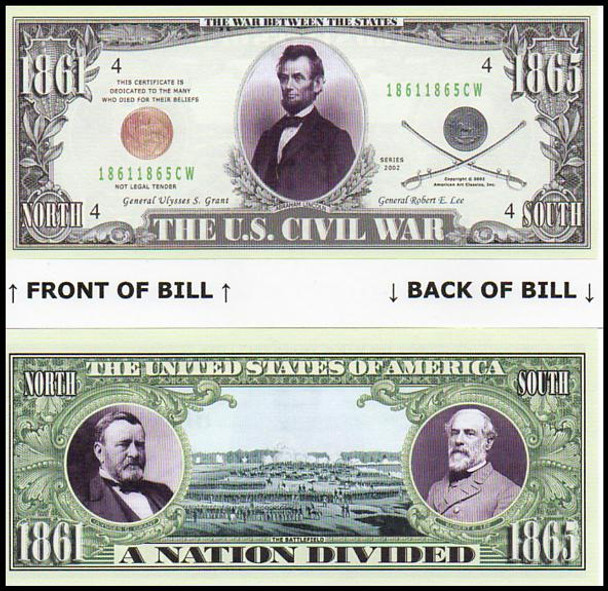 U.S. Civil War Novelty Commemorative Dollar Bill