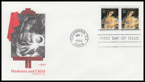 3107 / 32c Madonna and Child Painting by Paolo de Matteis Sheet Issue : Christmas Series Pair 1996 Artmaster FDC