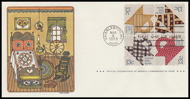 1748a / 13c Basket Design Quilts Se-Tenant Block 1978 Postmasters of America First Day Cover