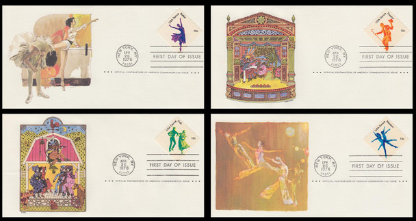 1749 - 1752 / 13c American Dance Set of 4 Postmasters of America 1978 First Day Covers