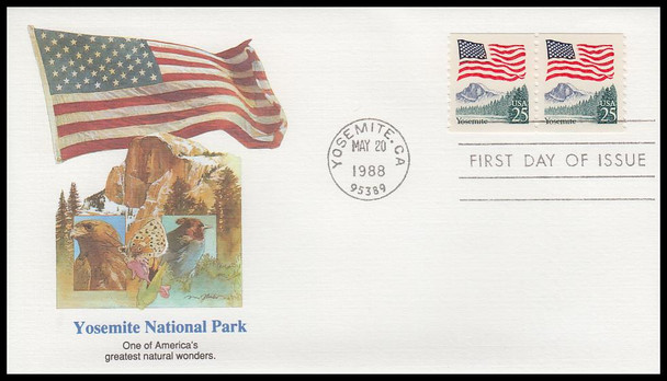 2280 / 25c Flag over Yosemite Coil Pair 1988 Fleetwood First Day Cover