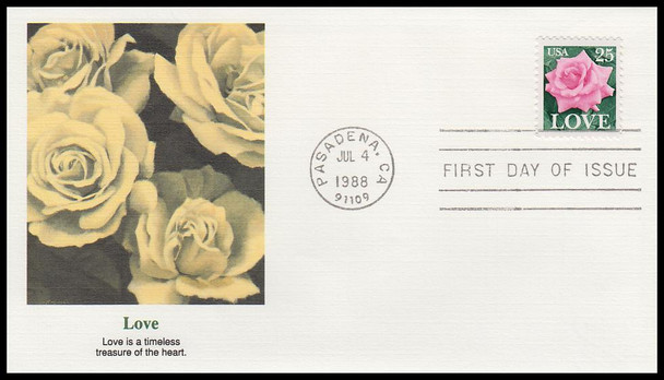 2378 / 25c Pink Rose Love : Love Stamp Series 1988 Fleetwood First Day Cover