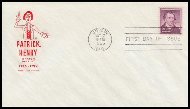1052 / $1 Patrick Henry House of Farnam 1955 FDC ( Light Toning Throughout )