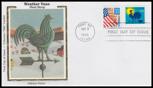 3257 - 3258 / H - Rate 1c Weather Vane Make-up Rate Set of 2 Colorano Silk 1998 First Day Covers