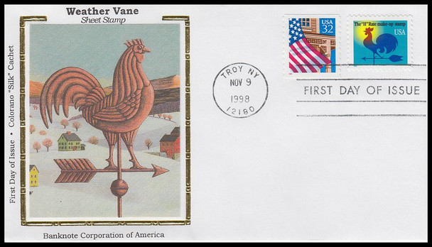 3257 - 3258 / H - Rate 1c Weather Vane Make-up Rate Set of 2 Colorano Silk 1998 First Day Covers
