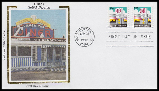 3208a / Diner 25c Non-Denominated PSA Coil 1998 Colorano Silk First Day Cover