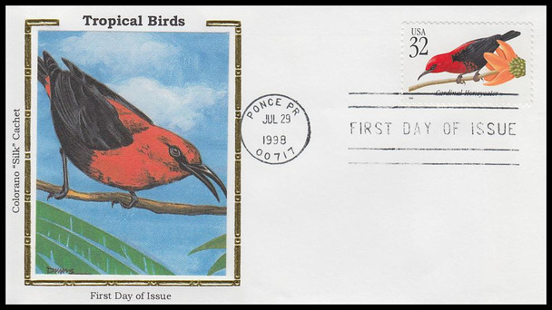 3222 - 3225 / 32c Tropical Birds Set of 4 Colorano Silk 1998 First Day Covers