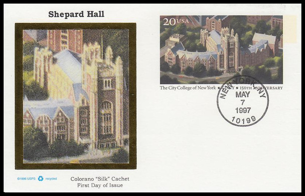 UX280 / 20c City College of New York : 150th Anniversary 1997 Colorano Silk Postal Card First Day Cover