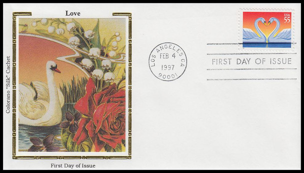 3124 / 55c Love Swans : Love Stamp Series 1997 Colorano Silk First Day Cover