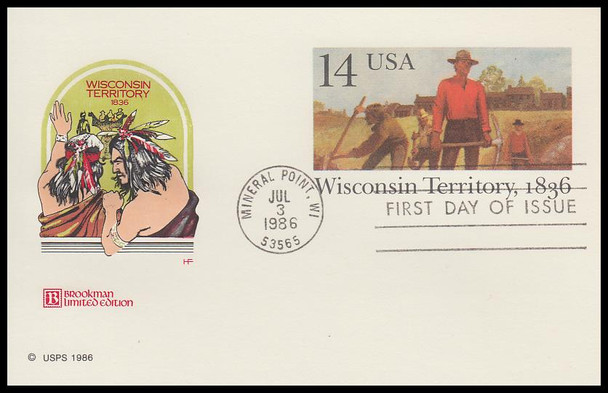 UX113 / 14c Wisconsin Territory 1986 Brookman Limited Edition House of Farnam Postal Card FDC