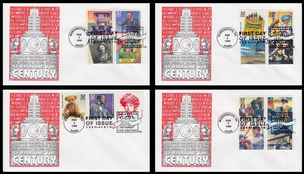 3182a-o Celebrate the Century ( CTC ) 1900s On 4 GAMM 1998 First Day Covers