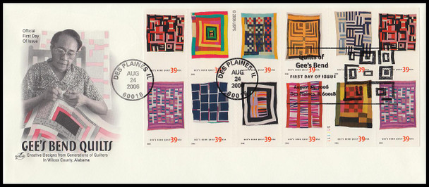 4098b / 39c Gee's Bend Quilts Both Sides Booklet Panes Set of 2 on #10 Envelope 2006 Artcraft FDCs