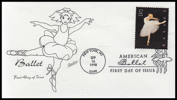 3237 / 32c American Ballet 1998 Shadow Cachet By Faircloth First Day Cover