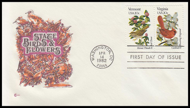 1953 - 2002 / 20c State Birds and Flowers Washington DC Postmarks on 15 Cover Craft Cachet 1982 First Day Covers