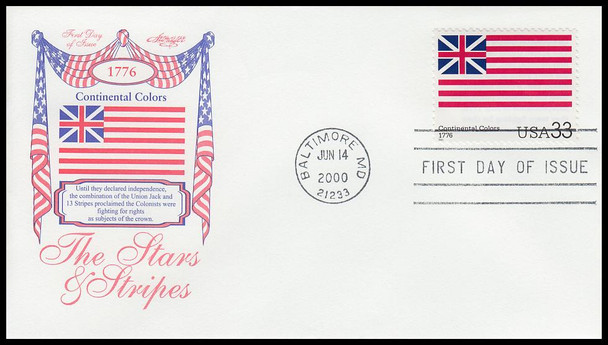 3403a - t / 33c Stars and Stripes : Historic American Flags Set of 20 Artmaster 2000 First Day Covers