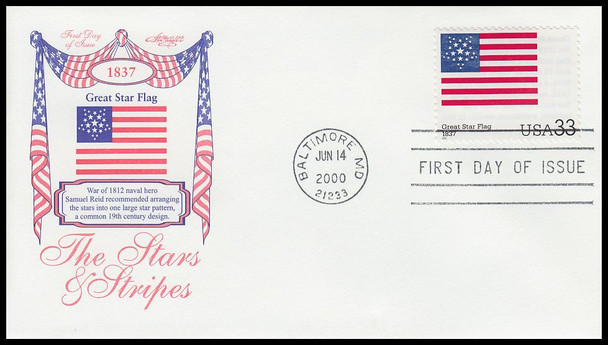 3403a - t / 33c Stars and Stripes : Historic American Flags Set of 20 Artmaster 2000 First Day Covers