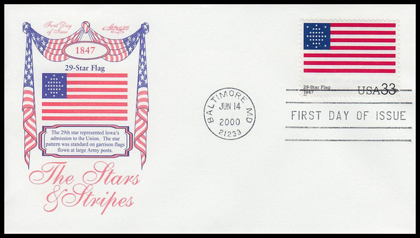 3403a - t / 33c Stars and Stripes : Historic American Flags Set of 20 Artmaster 2000 First Day Covers