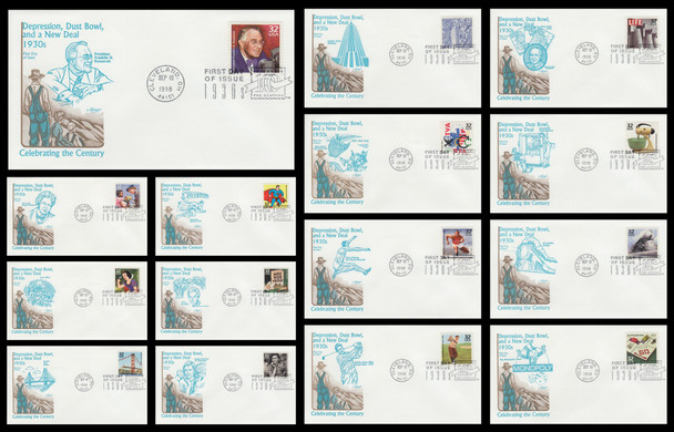 3185a-o / 32c Celebrate The Century ( CTC ) 1930s Set of 15 Artmaster First Day Covers