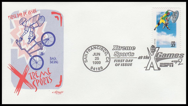 3321 - 3324 / 33c Xtreme Sports : XGames Set of 4 Artmaster 1999 First Day Covers