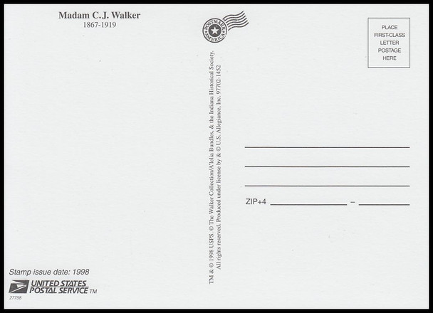 Madam C.J. Walker : Black Heritage Stamp Collectible Jumbo Postcard