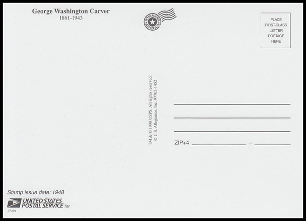 Dr. George Washington Carver : Black Heritage Stamp Collectible Jumbo Postcard