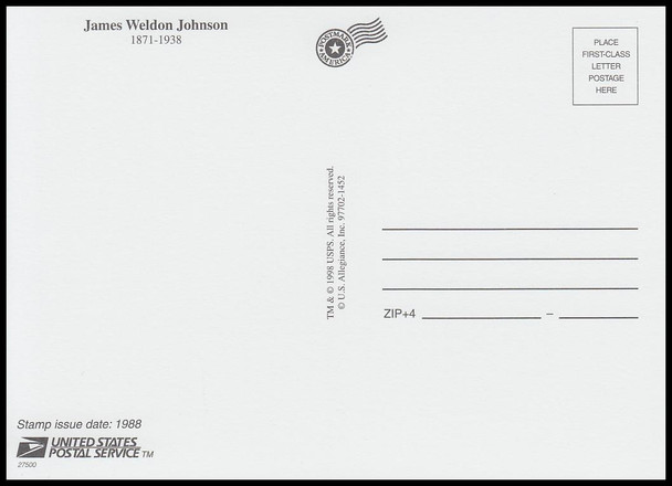 James Weldon Johnson : Black Heritage Stamp Collectible Jumbo Postcard