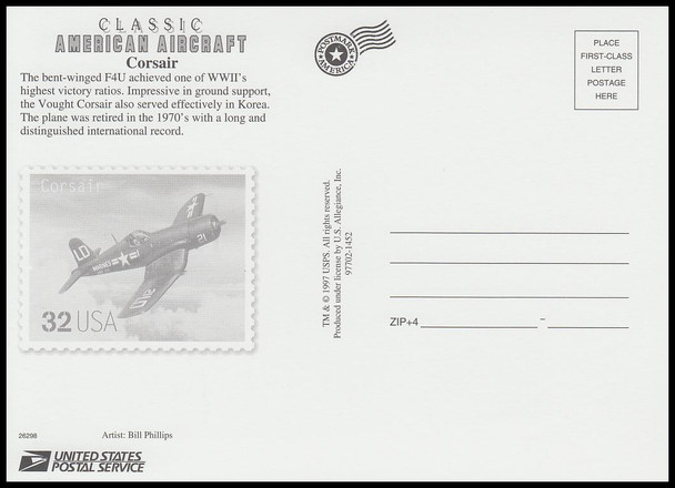Corsair : Classic American  Aircraft Stamp Collectible Jumbo Postcard