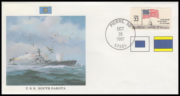 USS South Dakota : Great Fighting Ships of the 50 States on #9 Fleetwood Commemorative Cover