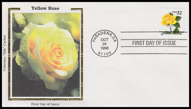 3049 / 32c Yellow Rose 1996 Colorano Silk First Day Cover