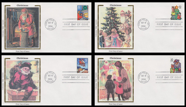 3108 - 3111 / 32c Christmas Family Scenes Set of 4 Colorano Silk 1996 First Day Covers