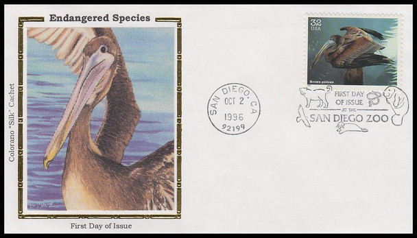 3105a-o / 32c Endangered Species Set of 15 Colorano Silk 1996 First Day Cover
