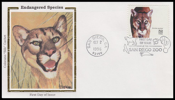 3105a-o / 32c Endangered Species Set of 15 Colorano Silk 1996 First Day Cover