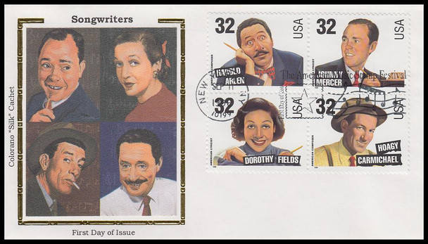 3103a / 32c Songwriters Se-Tenant Block Colorano Silk 1996 First Day Cover