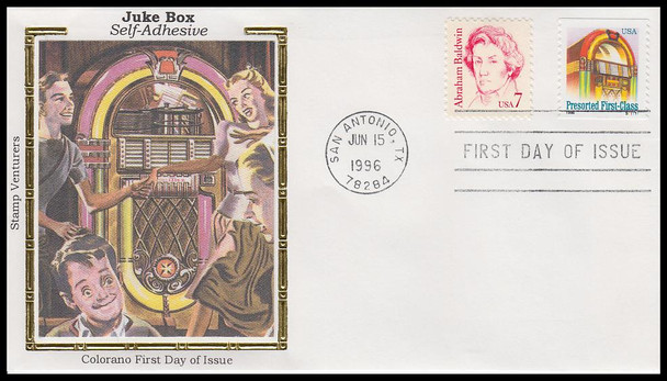 2912a / 25c Juke Box Plate # Coil (PNC) 1996 Colorano Silk First Day Cover