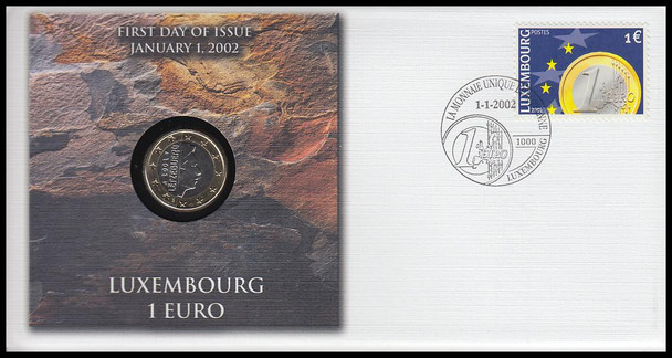 Luxembourg 1 Euro : The First Coins Of Europe On Monarch Size Fleetwood 2002 First Day Coin Cover