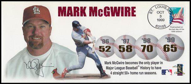 Mark McGwire 4 Straight 50+ Home Run Seasons 1999 CEO Sports Commemorative Baseball Cover