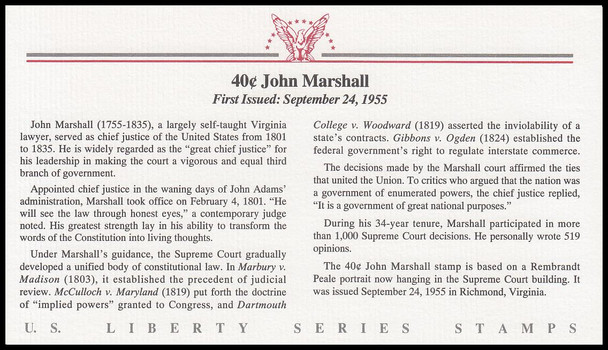 1050 / 40c John Marshall Encapsulated Stamp PCS Commemorative Cover with Info Card