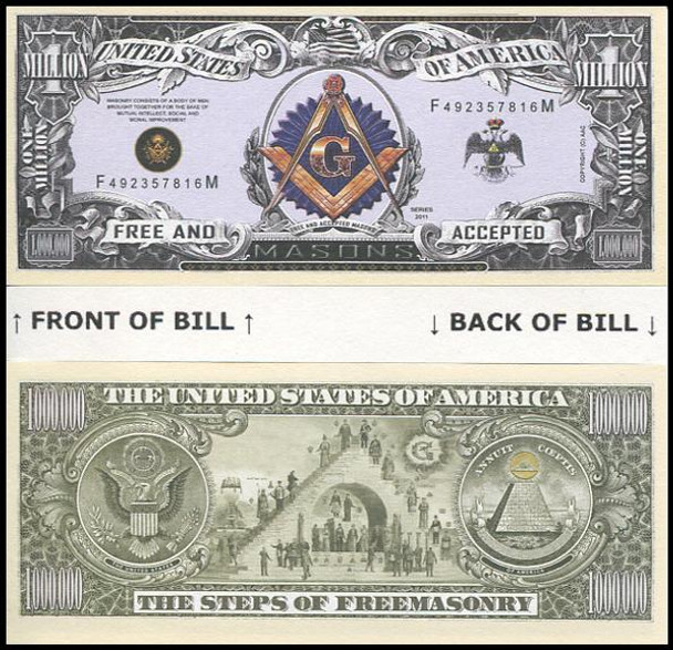 Free Masons : Masonic Million Dollar Novelty Commemorative Bill