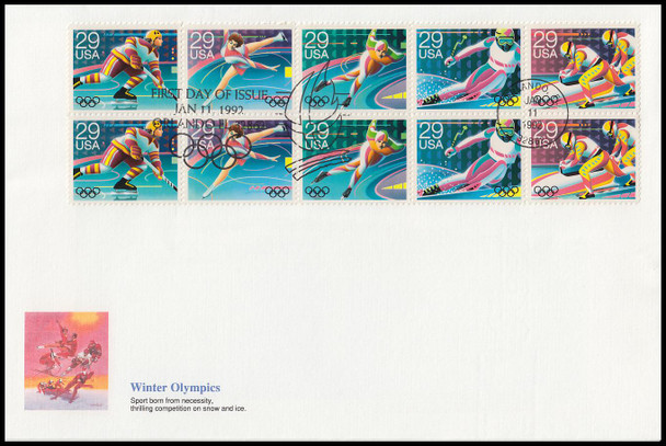 2615a / 29c Winter Olympics Strips Block Oversized Large Format Fleetwood 1992 FDC