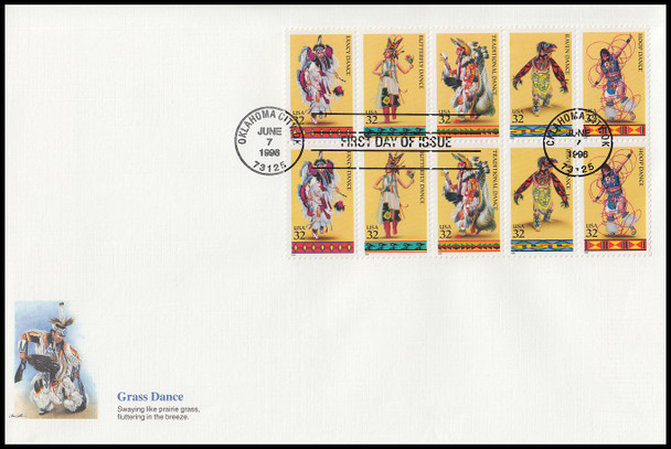 3076a / 32c Native American Indian Dances Se-Tenant Strips Block Oversized Large Format Fleetwood 1992 FDC