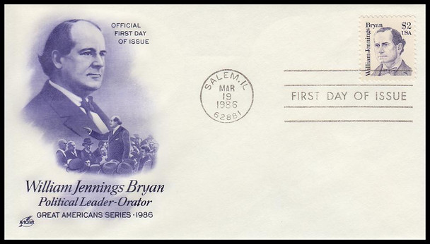 2195 / $2 William Jennings Bryans 1986 Artcraft First Day Cover