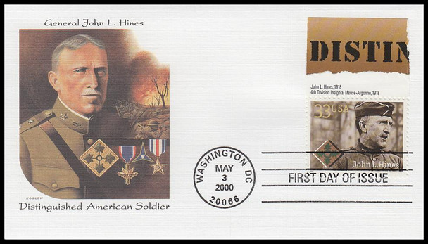 3393 - 3396 / 33c Distinguished American Soldiers with Tabs Set of 4 Fleetwood 2000 FDCs