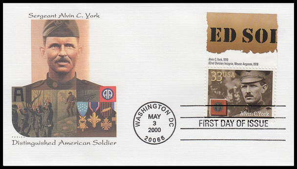 3393 - 3396 / 33c Distinguished American Soldiers with Tabs Set of 4 Fleetwood 2000 FDCs