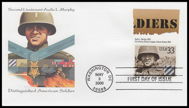 3393 - 3396 / 33c Distinguished American Soldiers with Tabs Set of 4 Fleetwood 2000 FDCs